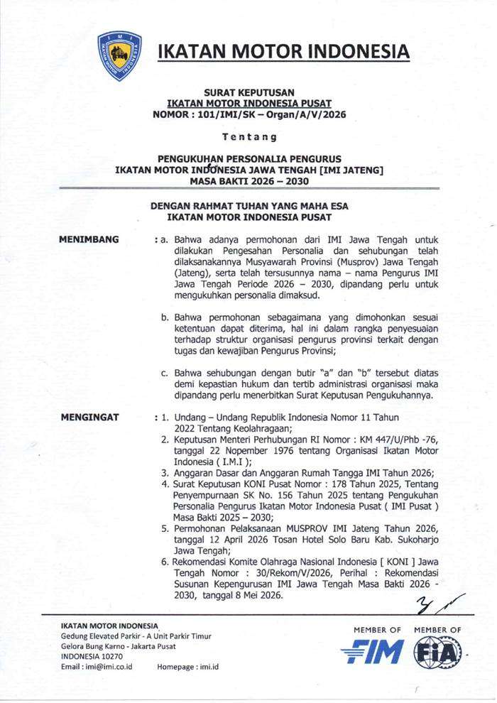 Resmi Pimpin Periode Kedua, Frits Yohanes Bawa IMI Jawa Tengah Menuju Era Prestasi Baru