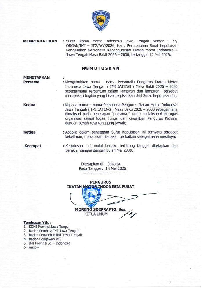 Resmi Pimpin Periode Kedua, Frits Yohanes Bawa IMI Jawa Tengah Menuju Era Prestasi Baru