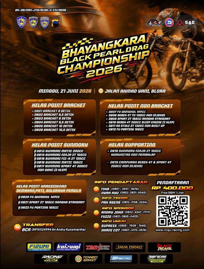 Semarak Hari Bhayangkara, Bhayangkara Black Pearl Drag Championship 2026 Guncang Jalan Ahmad Yani Blora