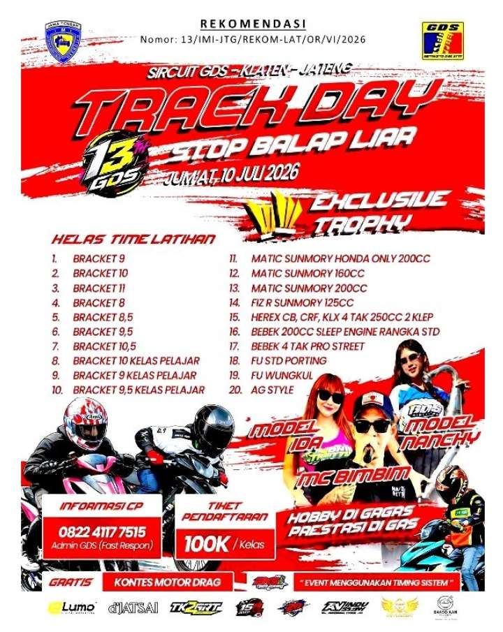 GDS Management kembali menggelar agenda rutin bulanan Track Day GDS Klaten edisi Juli 2026