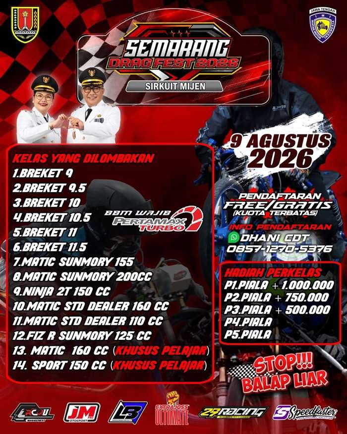 Semarang Drag Fest 2026 di Sirkuit Mijen Batasi 600 Starter, Persaingan Dipastikan Sengit