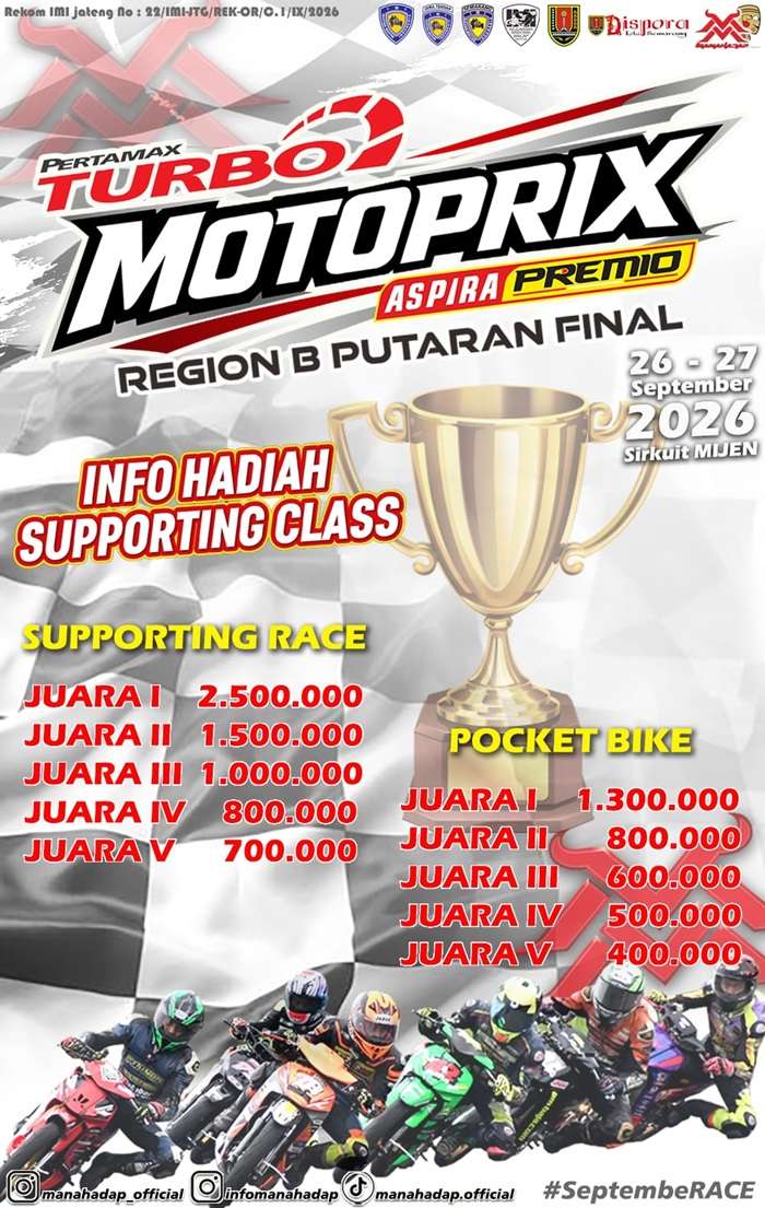 Final Kejurnas MotoPrix 2026 Digelar di Sirkuit Mijen Semarang, Hadiah Supporting Class Naik